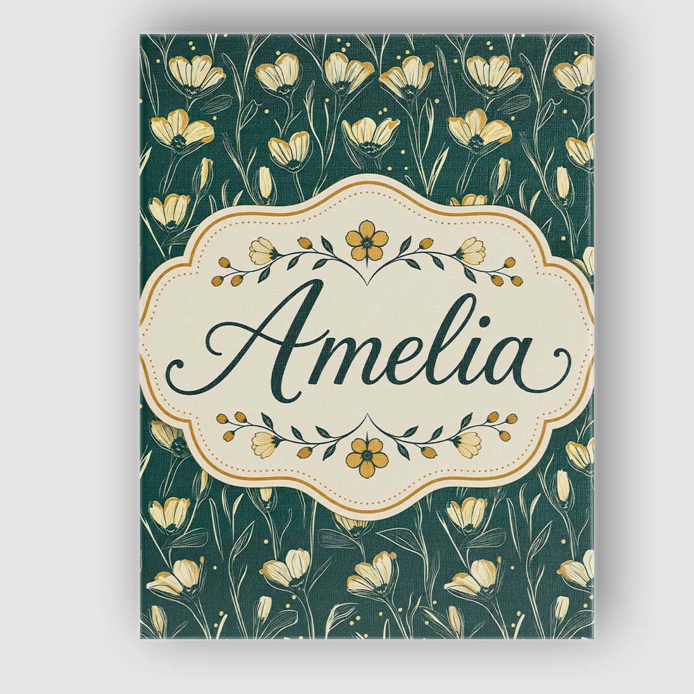 Personalised Name Elegant Dark Teal Floral Custom Bespoke Contemporary Statement Canvas Wall Art Print Decor Picture Ready to Hang