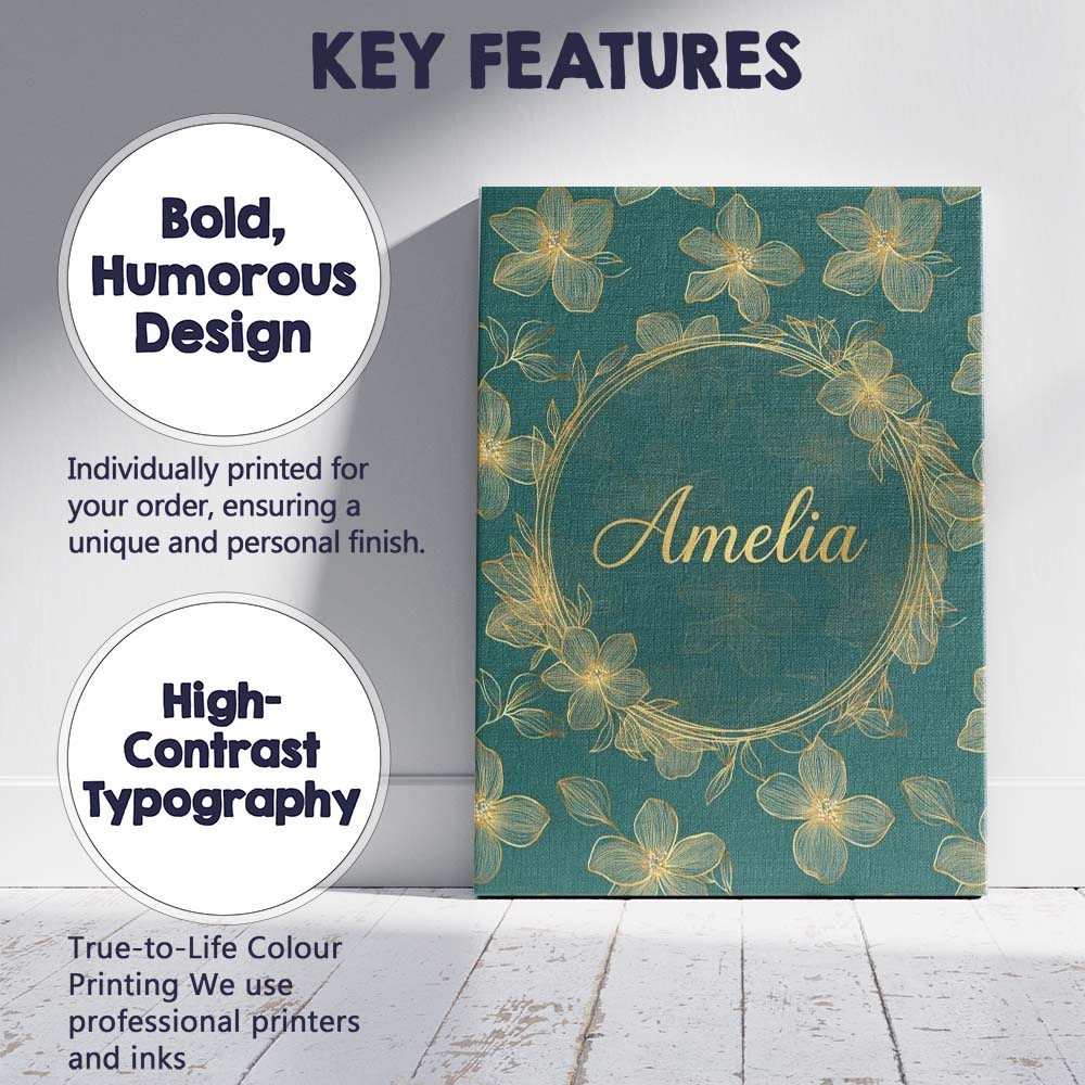 Personalised Name Luxury Teal Background Custom Unique Gift Idea Elegant Feature Canvas Wall Art Print Decor Picture Ready to Hang