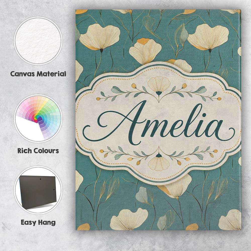 Personalised Name Contemporary Teal Botanical Custom Unique Gift Idea Modern Room Accent Canvas Wall Art Print Decor Picture Ready to Hang