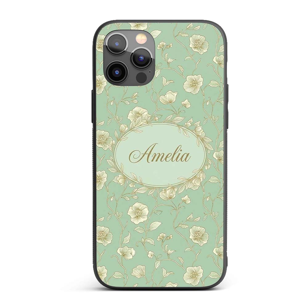 Refined Teal Botanical Pattern with Flowing Gold Custom Name Protective Phone Case Mobile Cover Durable Everyday Smartphone Shock Resistant