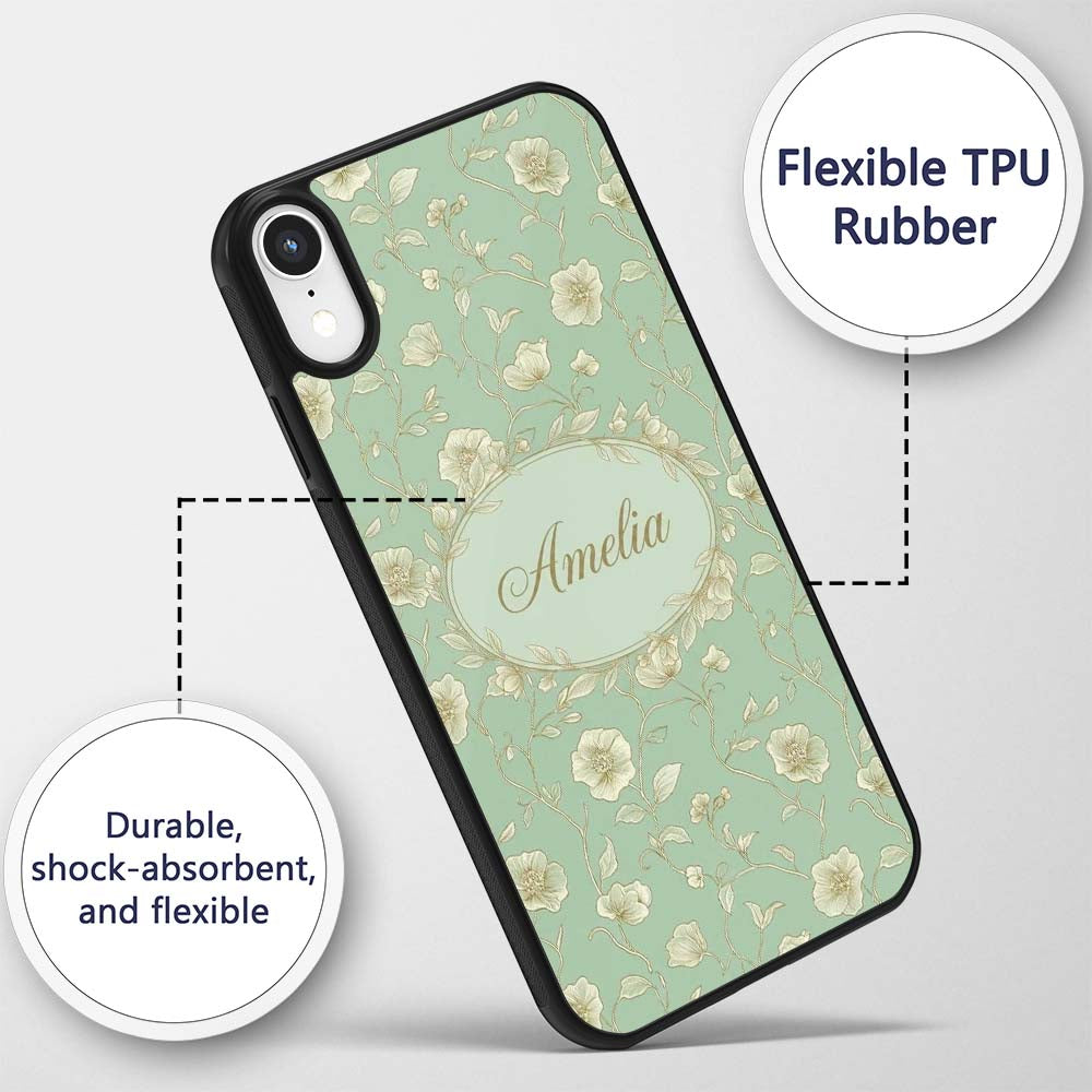 Refined Teal Botanical Pattern with Flowing Gold Custom Name Protective Phone Case Mobile Cover Durable Everyday Smartphone Shock Resistant