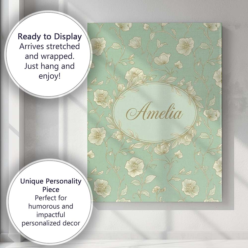 Personalised Name Refined Teal Botanical Custom Unique Gift Idea Elegant Feature Canvas Wall Art Print Decor Picture Ready to Hang
