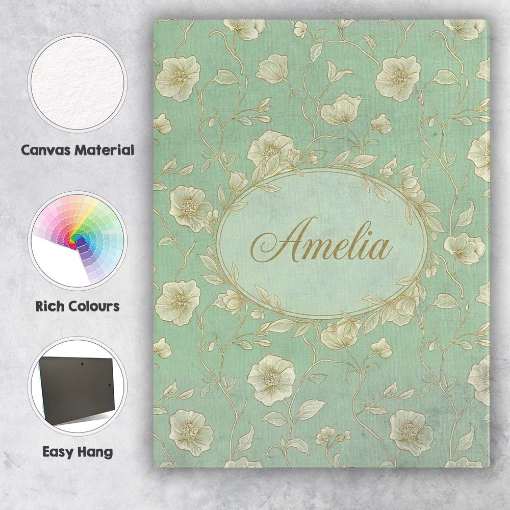 Personalised Name Refined Teal Botanical Custom Unique Gift Idea Elegant Feature Canvas Wall Art Print Decor Picture Ready to Hang