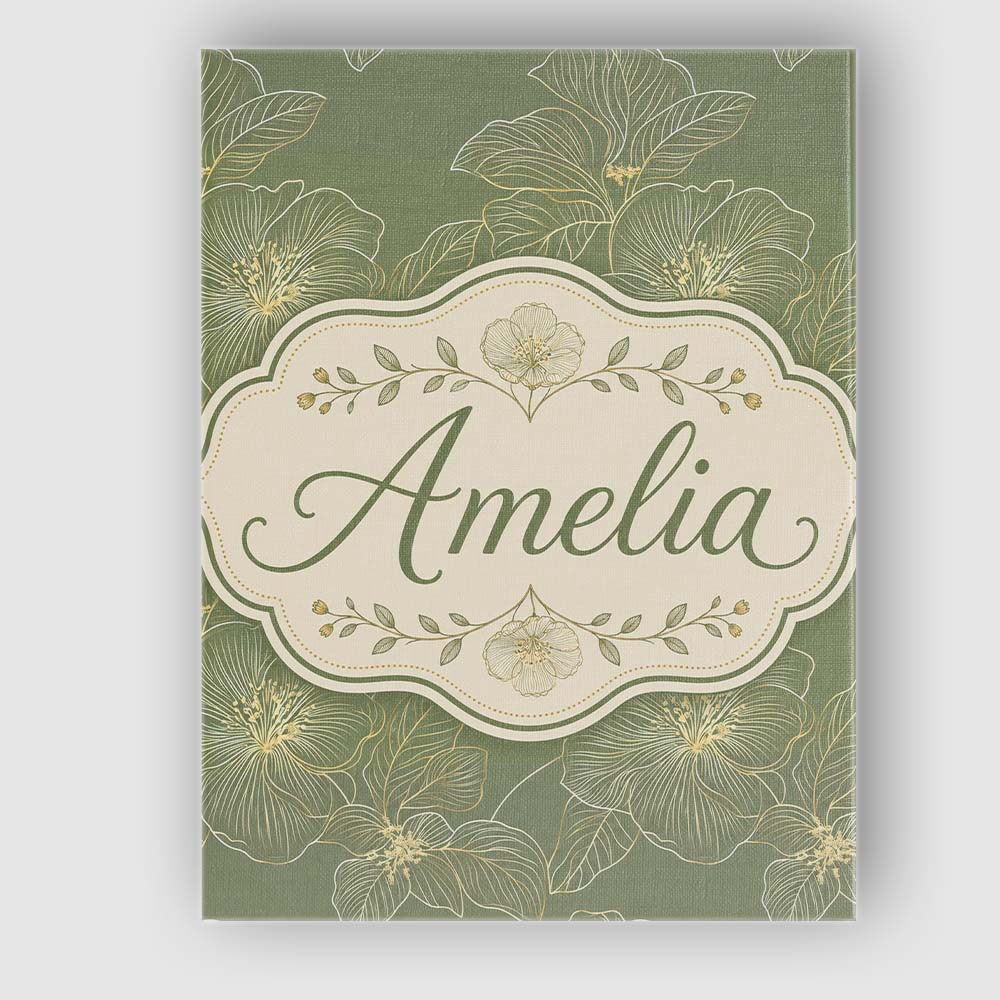 Personalised Name Muted Olive Green Floral Custom Unique Gift Idea Elegant Feature Canvas Wall Art Print Decor Picture Ready to Hang