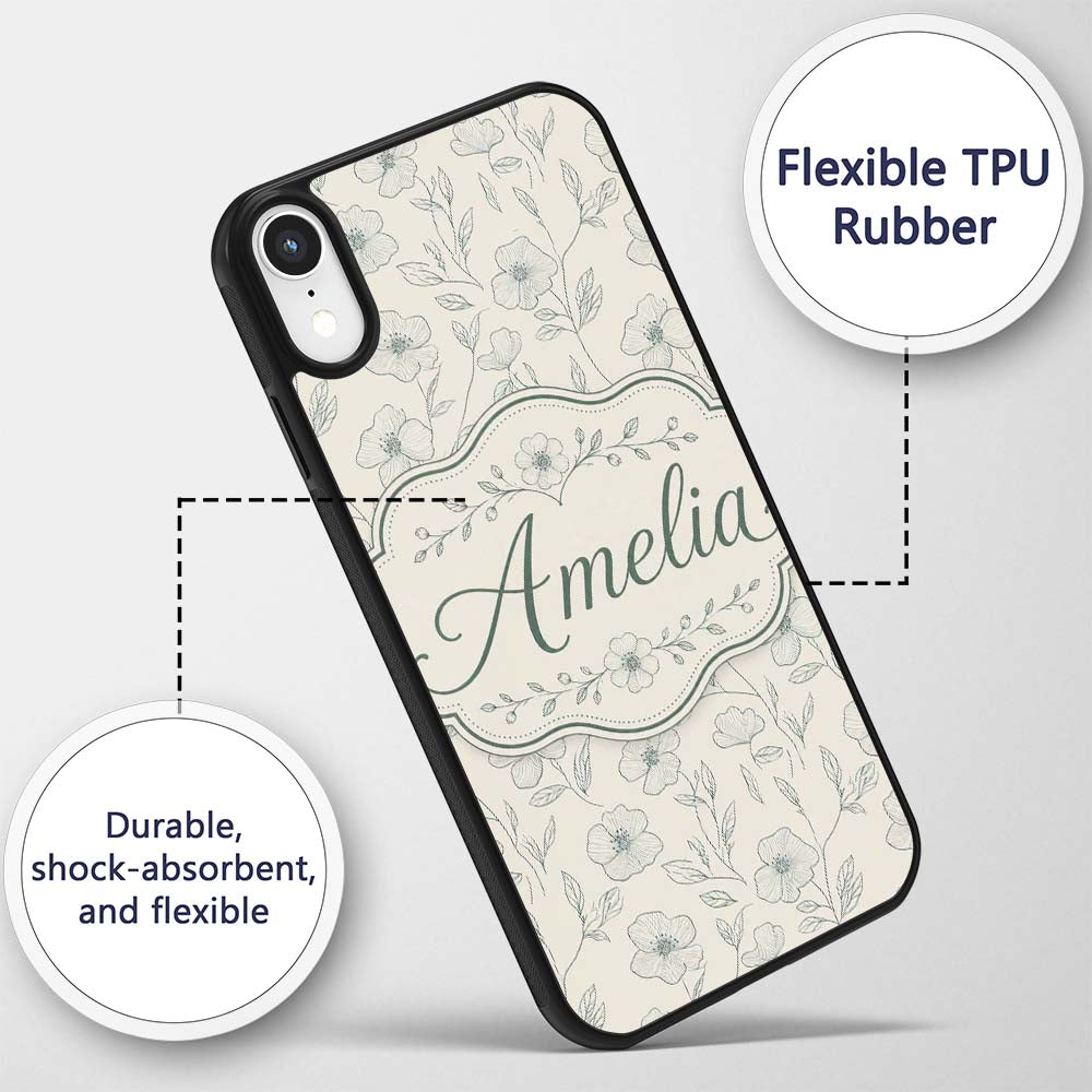 Delicate Neutral Floral Line Art Pattern with Custom Name Protective Phone Case Mobile Cover Durable Everyday Smartphone Shock Resistant