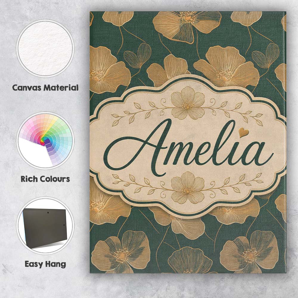 Personalised Name Luxury Dark Green Floral Custom Unique Gift Idea Elegant Feature Canvas Wall Art Print Decor Picture Ready to Hang