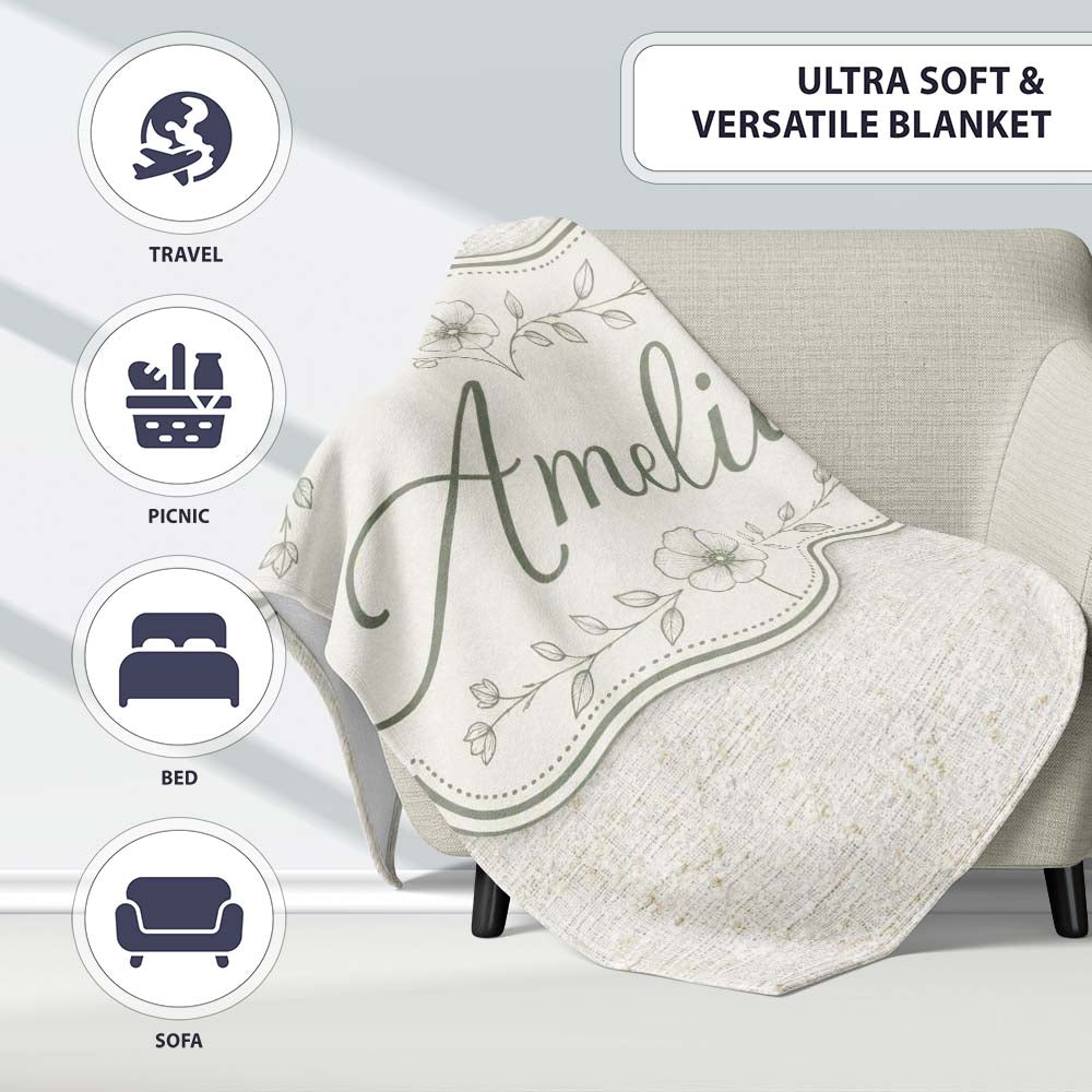 Natural Linen Texture Neutral Pattern with Subtle Woven Detail Personalised Custom Name Super Soft Fleece Blanket Bed Sofa Throw