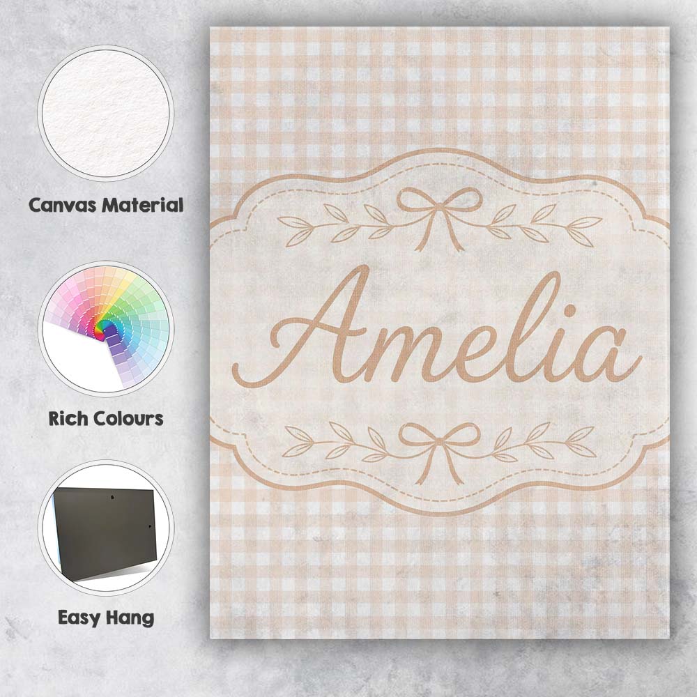 Personalised Name Soft Neutral Beige Custom Premium Decorative Design Modern Room Accent Canvas Wall Art Print Decor Picture Ready to Hang