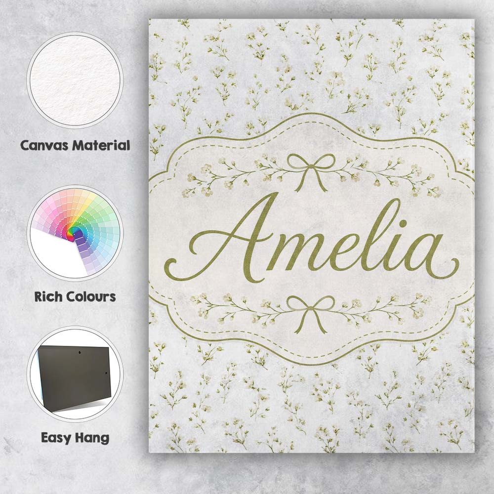 Personalised Name Delicate Small White Custom Modern Room Accent Elegant Feature Canvas Wall Art Print Decor Picture Ready to Hang