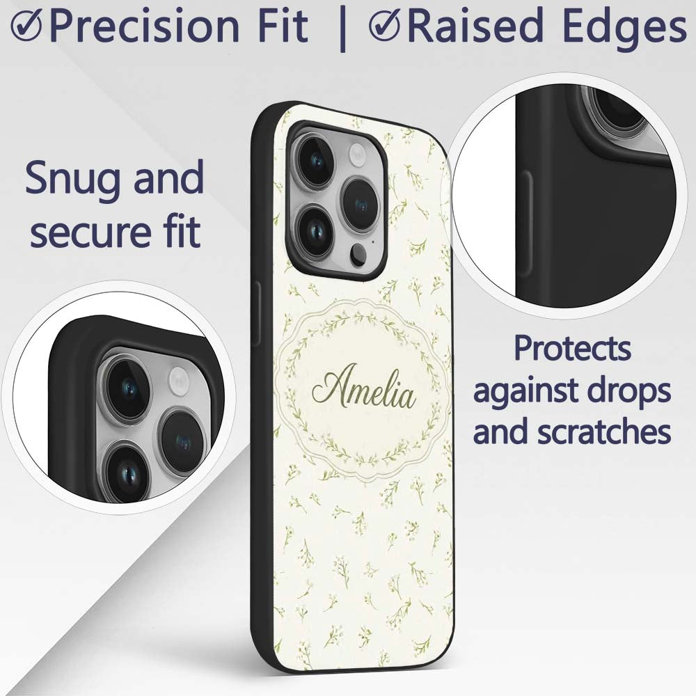 Scattered Tiny Floral Sprig Pattern with Soft Custom Name Protective Phone Case Mobile Cover Durable Everyday Smartphone Shock Resistant