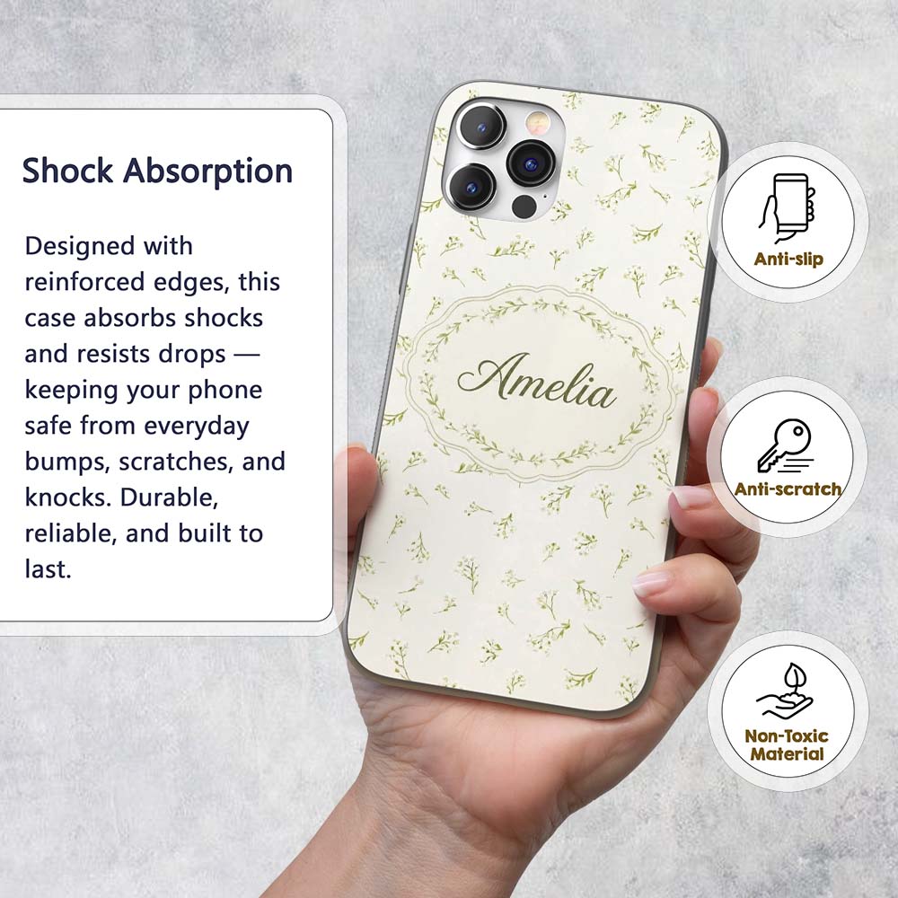 Scattered Tiny Floral Sprig Pattern with Soft Custom Name Protective Phone Case Mobile Cover Durable Everyday Smartphone Shock Resistant