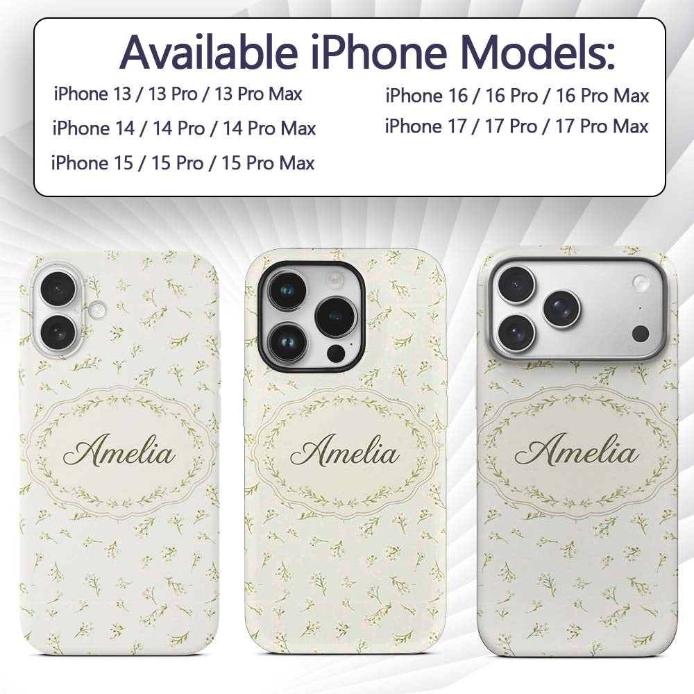 Scattered Tiny Floral Sprig Pattern with Soft Custom Name Protective Phone Case Mobile Cover Durable Everyday Smartphone Shock Resistant