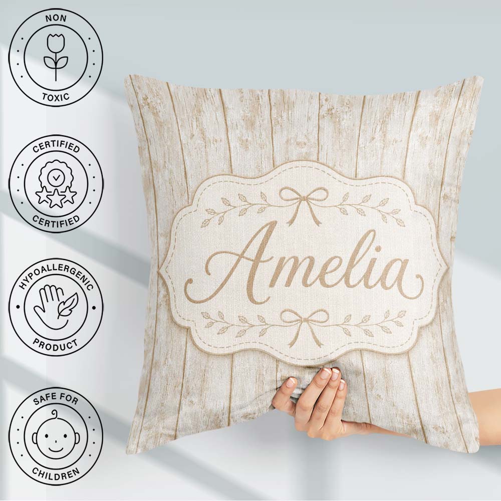 Custom Name Rustic Whitewashed Wooden Plank Texture Pattern with Square Filled Cushion Throw Pillow Sofa Bed Home Decor Zip Washable UK Made