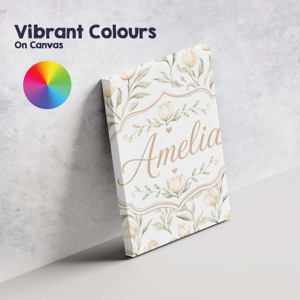 Personalised Name Soft Neutral Tulip Floral Custom Bespoke Interior Contemporary Canvas Wall Art Print Decor Picture Ready to Hang