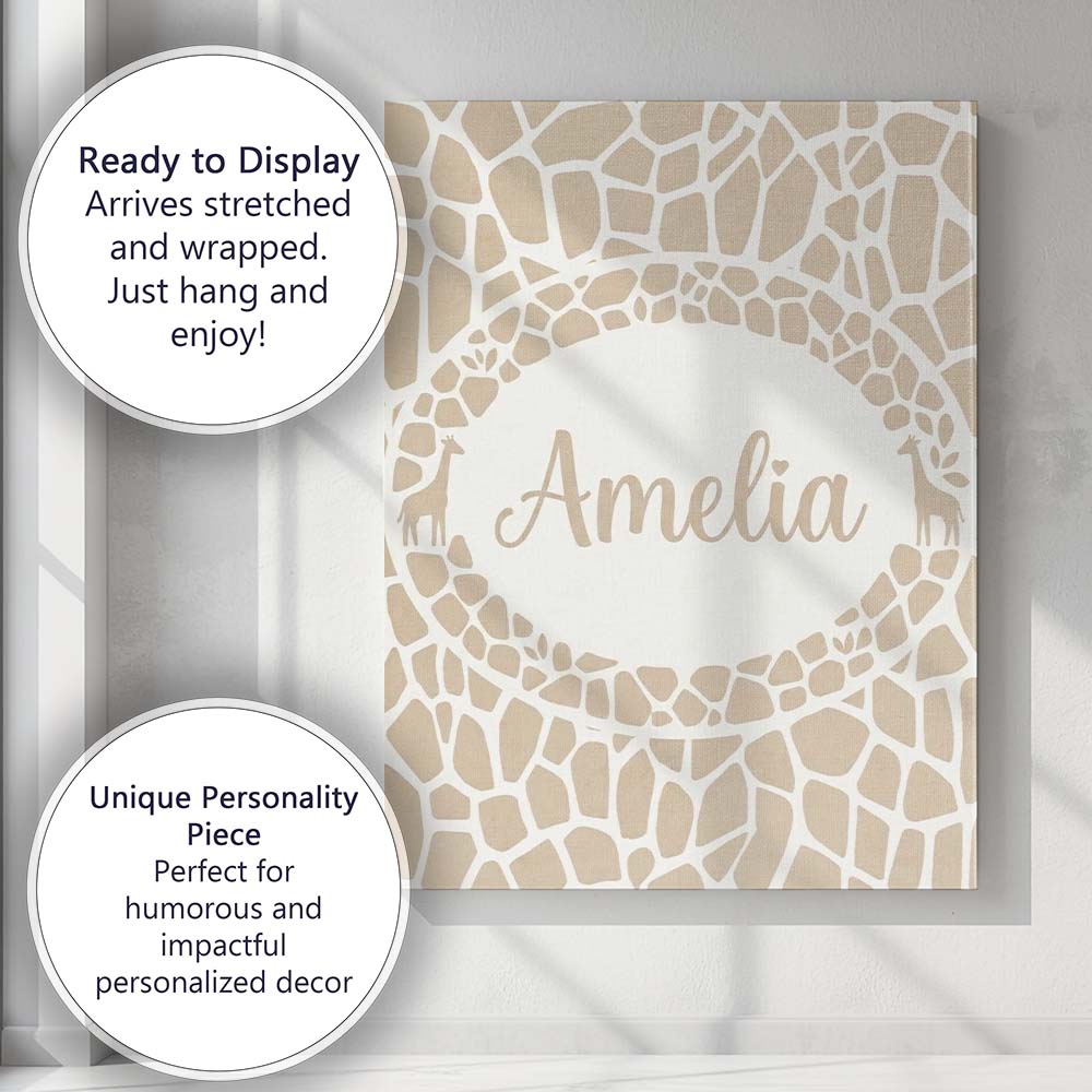 Personalised Name Abstract Giraffe Custom Stylish Home Interior Unique Gift Idea Canvas Wall Art Print Decor Picture Ready to Hang