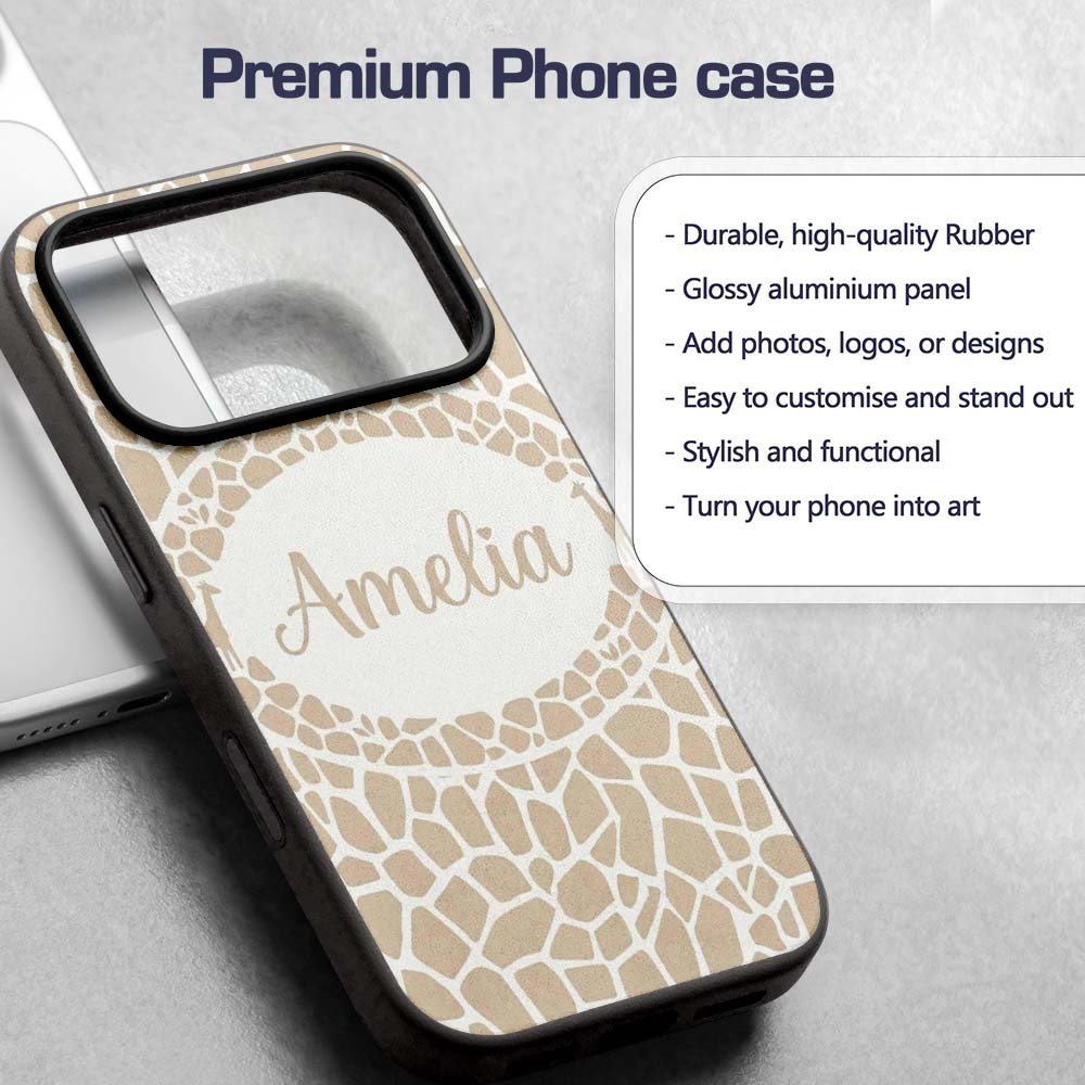 Abstract Giraffe Print Pattern in Soft Beige and Custom Name Protective Phone Case Mobile Cover Durable Everyday Smartphone Shock Resistant