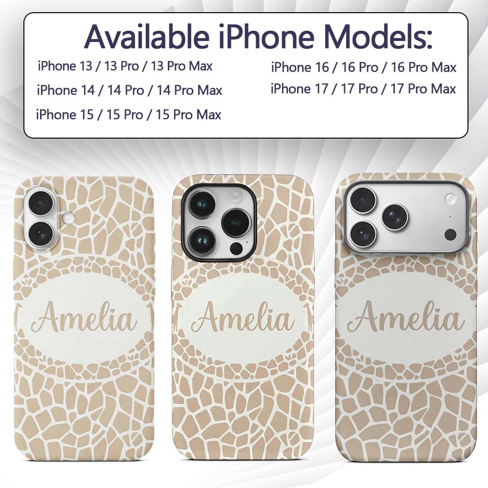 Abstract Giraffe Print Pattern in Soft Beige and Custom Name Protective Phone Case Mobile Cover Durable Everyday Smartphone Shock Resistant