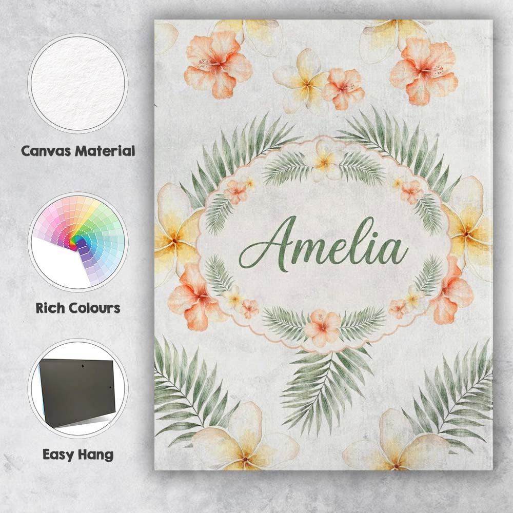 Personalised Name Tropical Hibiscus and Custom Modern Room Accent Elegant Feature Canvas Wall Art Print Decor Picture Ready to Hang