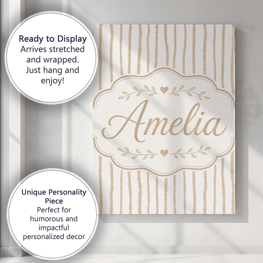 Personalised Name Vertical Wavy Stripe Custom Modern Room Accent Elegant Feature Canvas Wall Art Print Decor Picture Ready to Hang