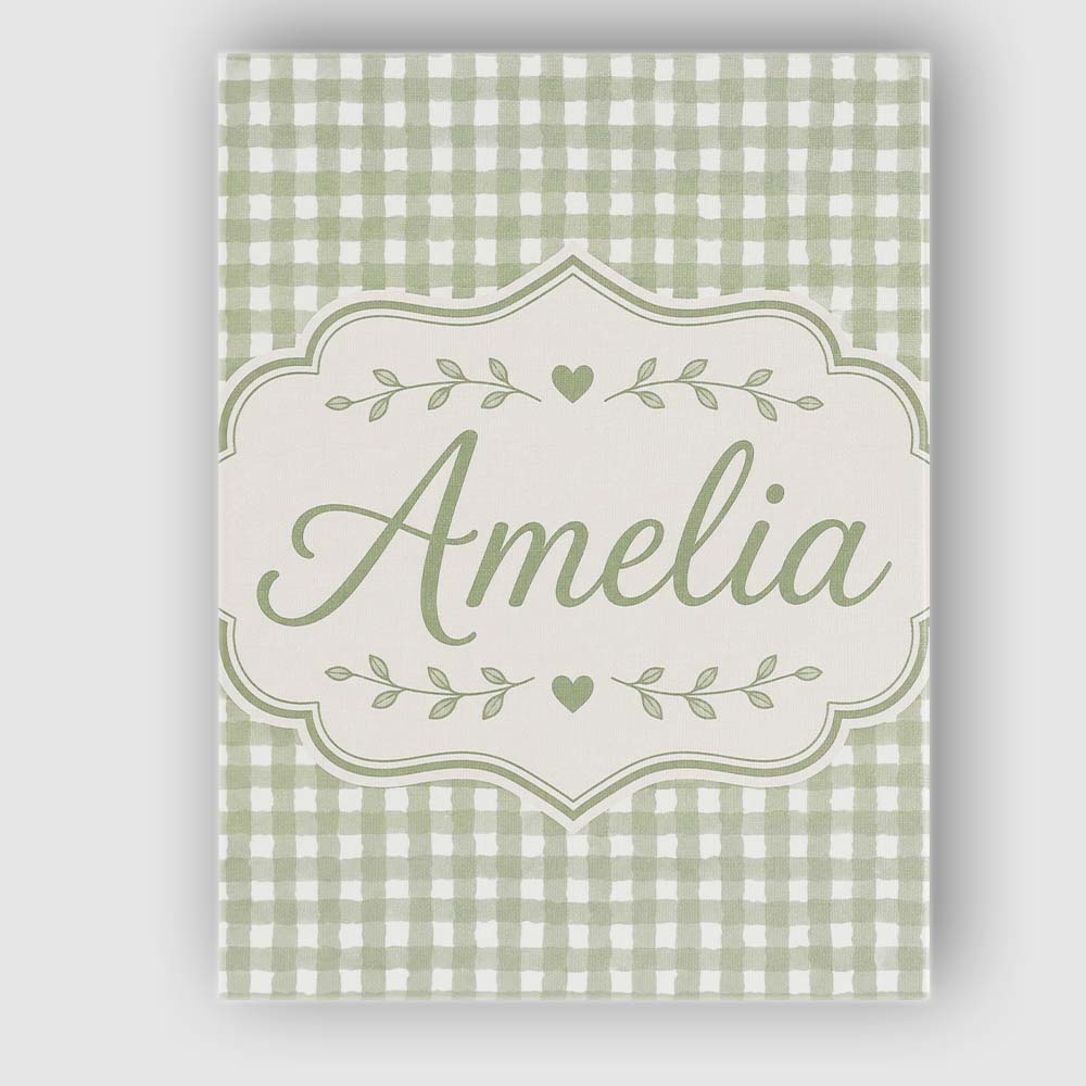 Personalised Name Soft Sage Green Gingham Custom Unique Gift Idea Elegant Feature Canvas Wall Art Print Decor Picture Ready to Hang