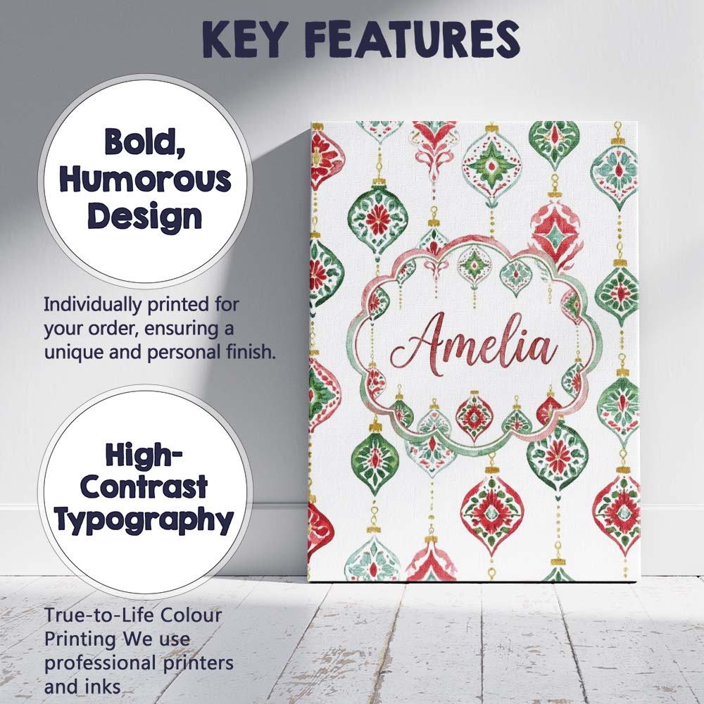 Personalised Name Watercolor Christmas Custom Modern Room Accent Elegant Feature Canvas Wall Art Print Decor Picture Ready to Hang