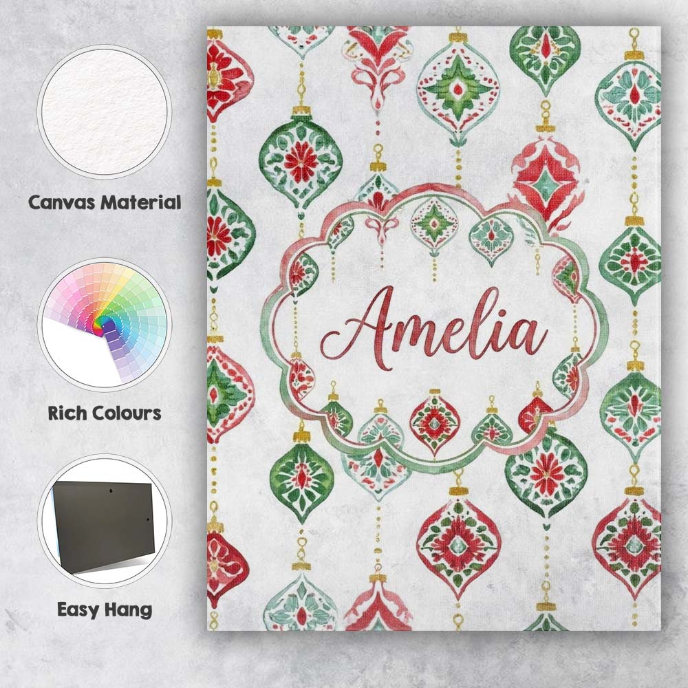 Personalised Name Watercolor Christmas Custom Modern Room Accent Elegant Feature Canvas Wall Art Print Decor Picture Ready to Hang