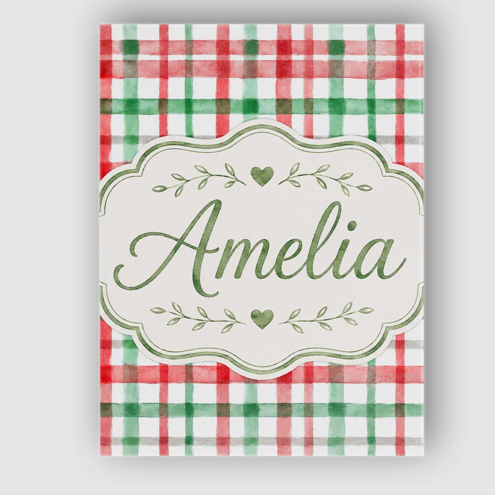 Personalised Name Classic Red Green Plaid Custom Unique Gift Idea Elegant Feature Canvas Wall Art Print Decor Picture Ready to Hang