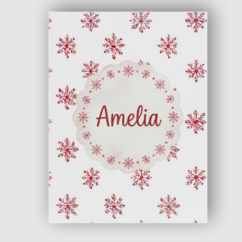 Personalised Name Minimal Red Snowflake Custom Modern Room Accent Elegant Feature Canvas Wall Art Print Decor Picture Ready to Hang