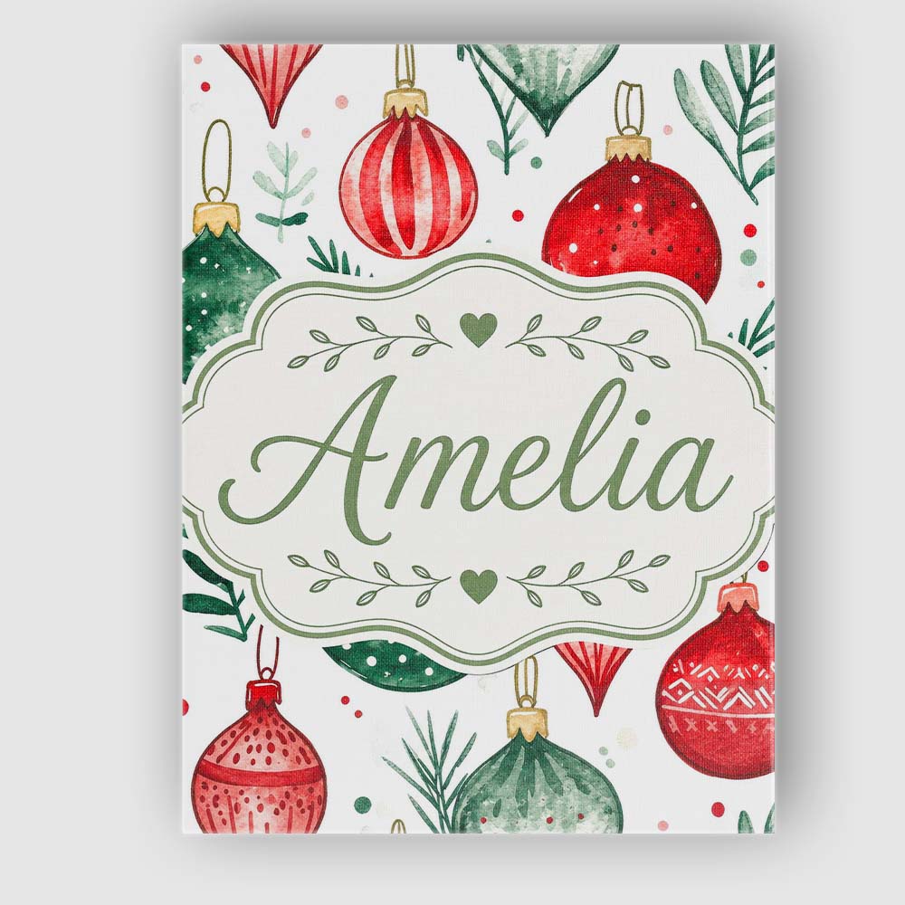 Personalised Name Festive Christmas Baubles Custom Bespoke Interior Contemporary Canvas Wall Art Print Decor Picture Ready to Hang