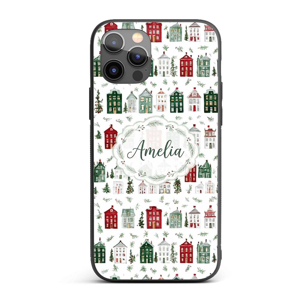 Watercolor Christmas Holly Berry Wreath Pattern Custom Name Protective Phone Case Mobile Cover Durable Everyday Smartphone Shock Resistant