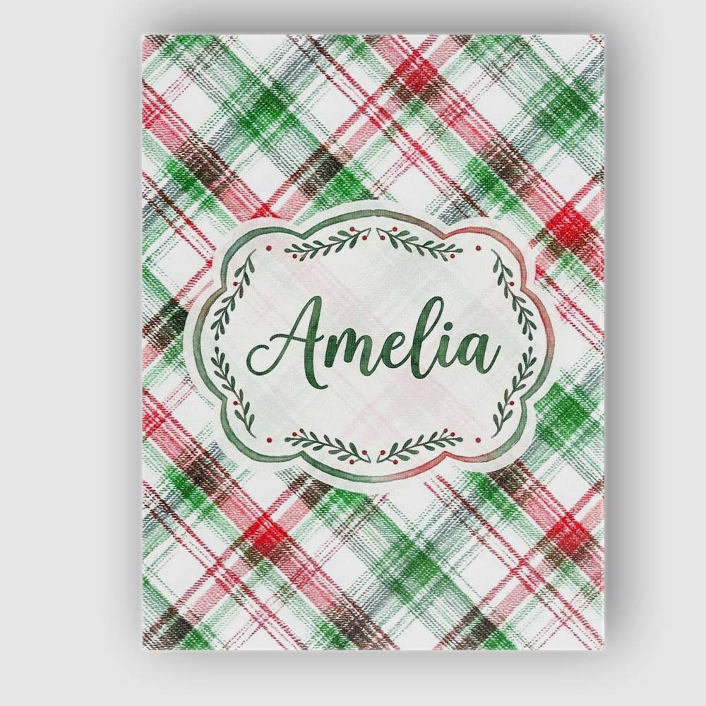 Personalised Name Classic Red Green Watercolor Plaid Tartan Unique Gift Idea Custom Made Canvas Wall Art Print Decor Picture Ready to Hang