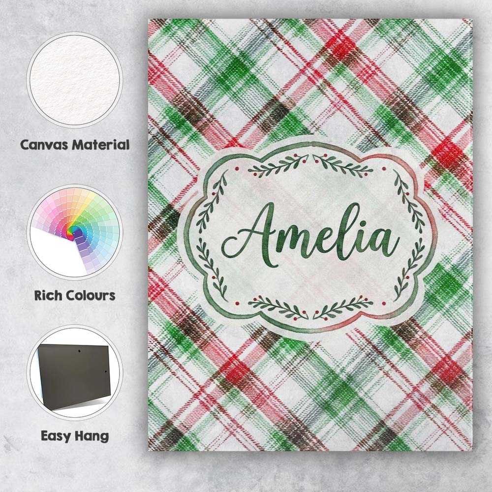 Personalised Name Classic Red Green Watercolor Plaid Tartan Unique Gift Idea Custom Made Canvas Wall Art Print Decor Picture Ready to Hang