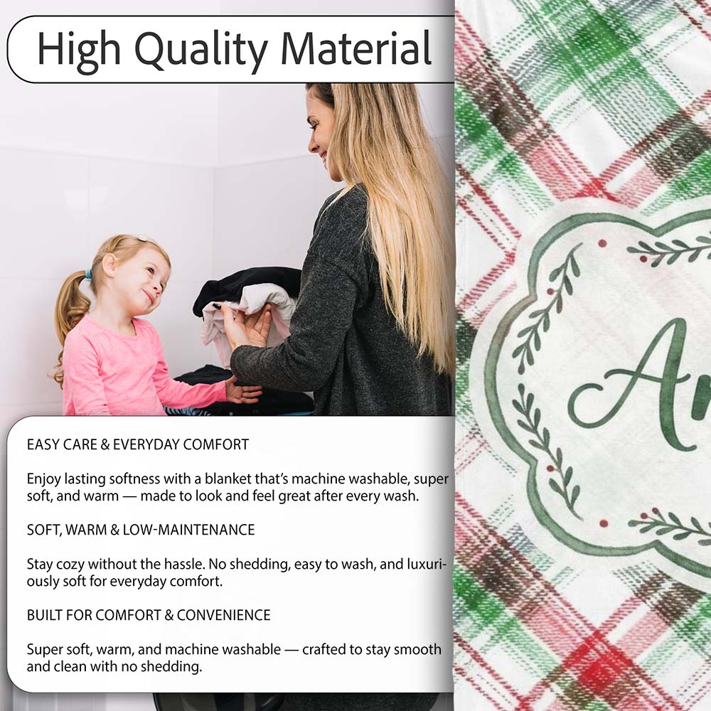 Classic Red Green Watercolor Plaid Tartan Pattern Festive Textile Personalised Custom Name Super Soft Fleece Blanket Bed Sofa Throw