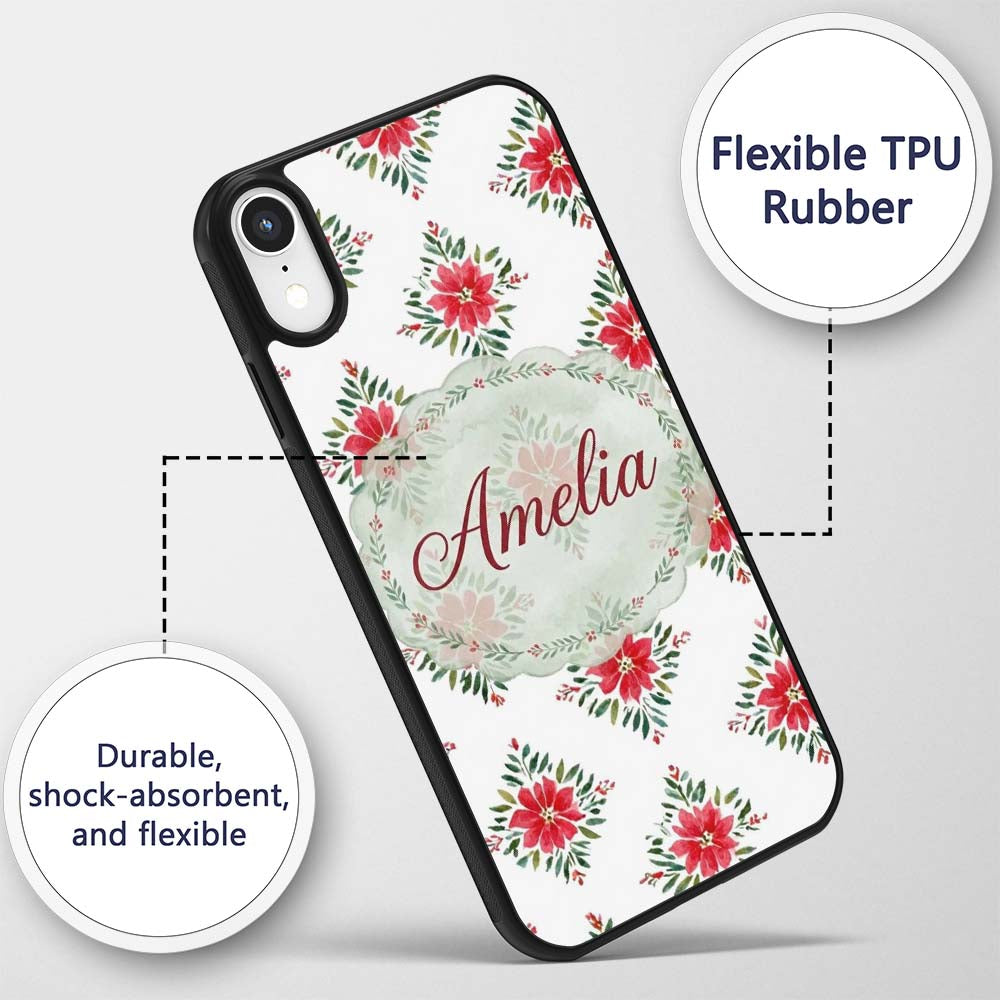 Watercolor Poinsettia Floral Christmas Seamless Custom Name Protective Phone Case Mobile Cover Durable Everyday Smartphone Shock Resistant
