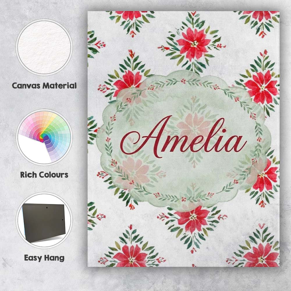 Personalised Name Watercolor Poinsettia Custom Modern Room Accent Elegant Feature Canvas Wall Art Print Decor Picture Ready to Hang