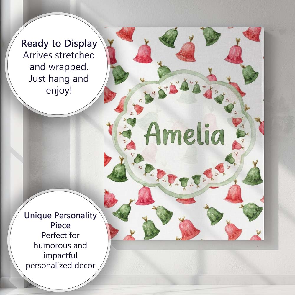 Personalised Name Cute Red and Green Custom Premium Decorative Design Modern Room Accent Canvas Wall Art Print Decor Picture Ready to Hang