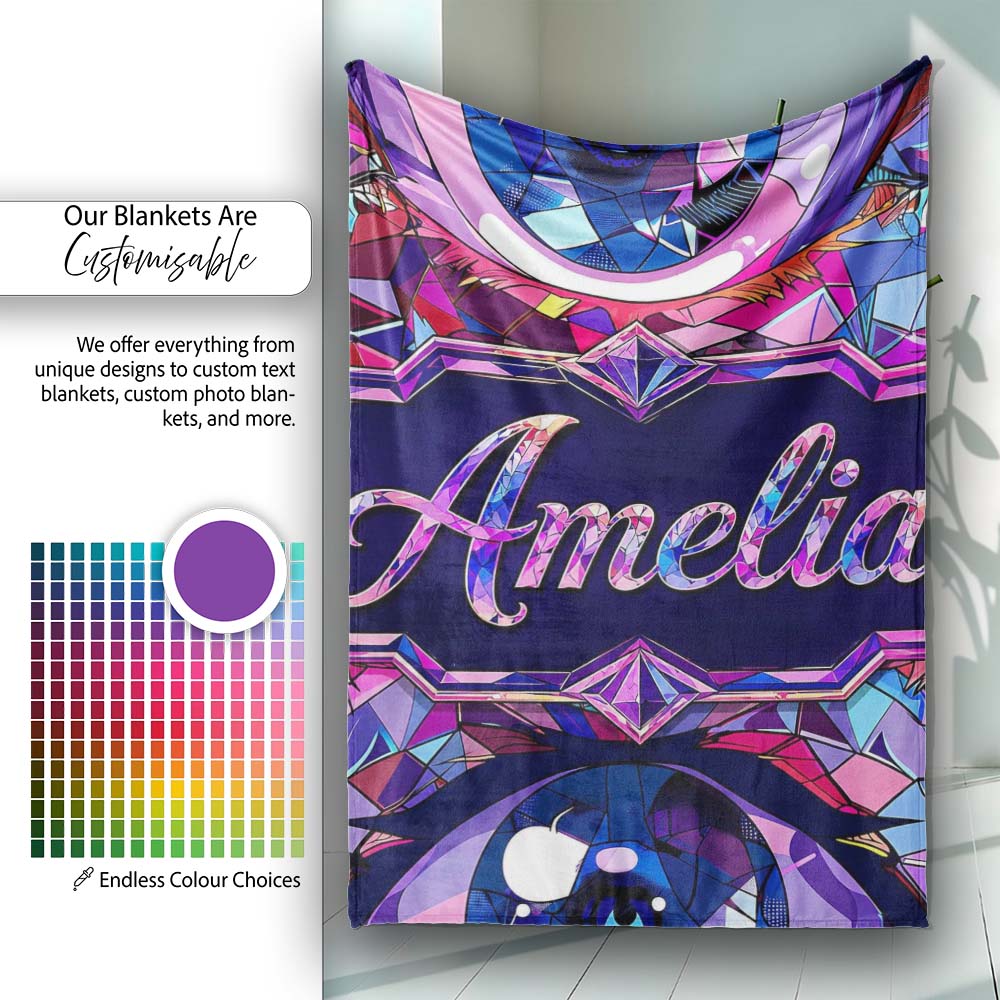 Colorful Geometric Eye Mosaic Seamless Pattern Modern Abstract Personalised Custom Name Super Soft Fleece Blanket Bed Sofa Throw