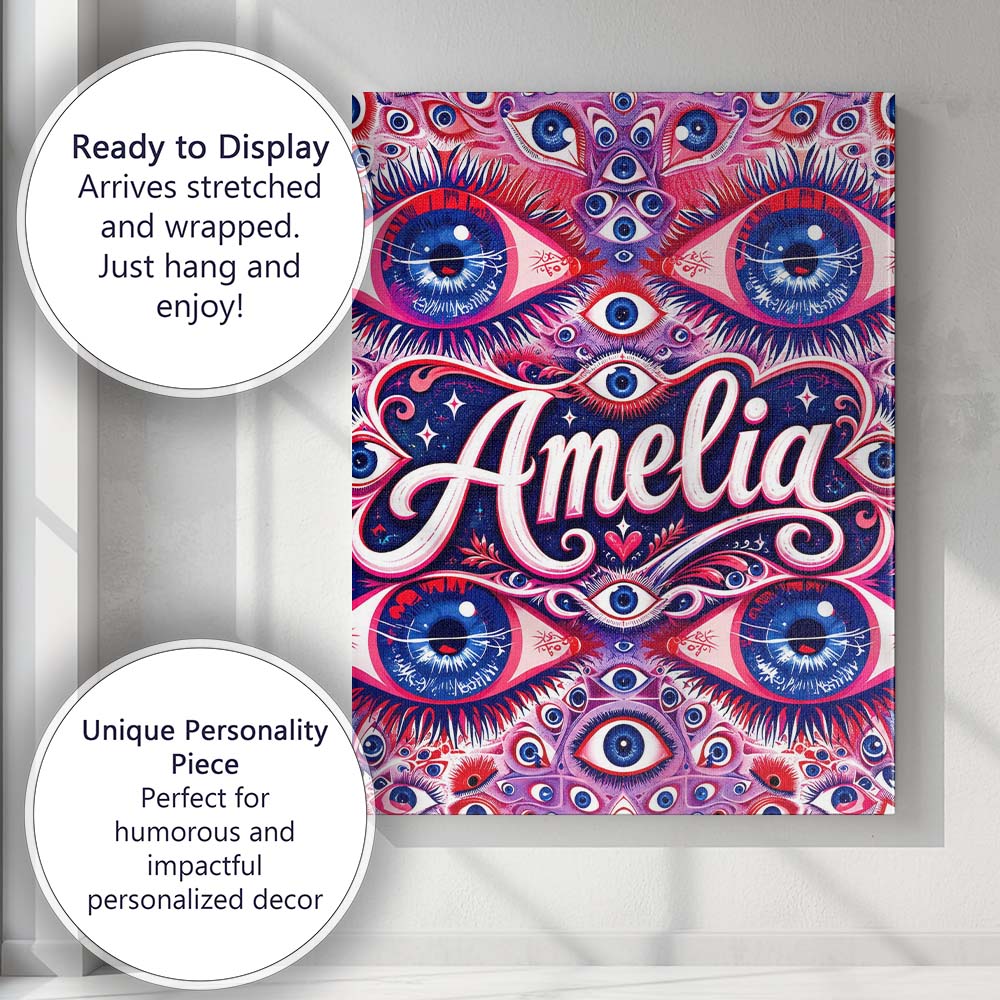 Personalised Name Psychedelic Multiple Eyes Custom Bespoke Interior Contemporary Canvas Wall Art Print Decor Picture Ready to Hang