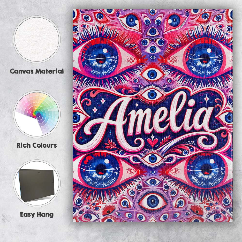 Personalised Name Psychedelic Multiple Eyes Custom Bespoke Interior Contemporary Canvas Wall Art Print Decor Picture Ready to Hang