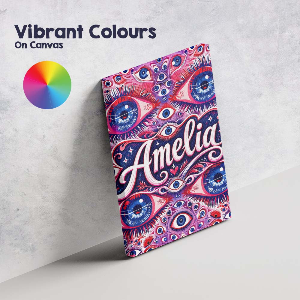 Personalised Name Psychedelic Multiple Eyes Custom Bespoke Interior Contemporary Canvas Wall Art Print Decor Picture Ready to Hang