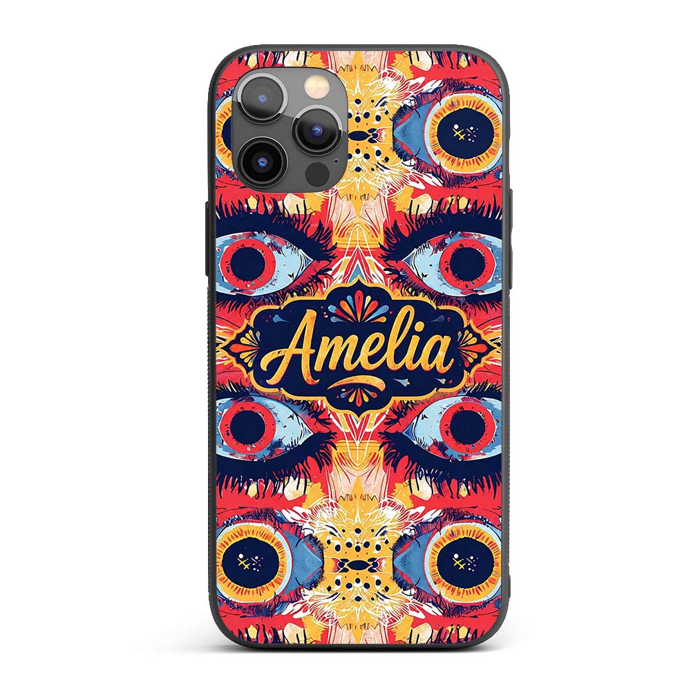 Bold Symmetrical Eye Motif Decorative Design Custom Name Protective Phone Case Mobile Cover Durable Everyday Smartphone Shock Resistant