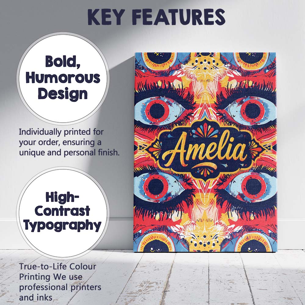 Personalised Name Bold Symmetrical Eye Custom Modern Room Accent Elegant Feature Canvas Wall Art Print Decor Picture Ready to Hang