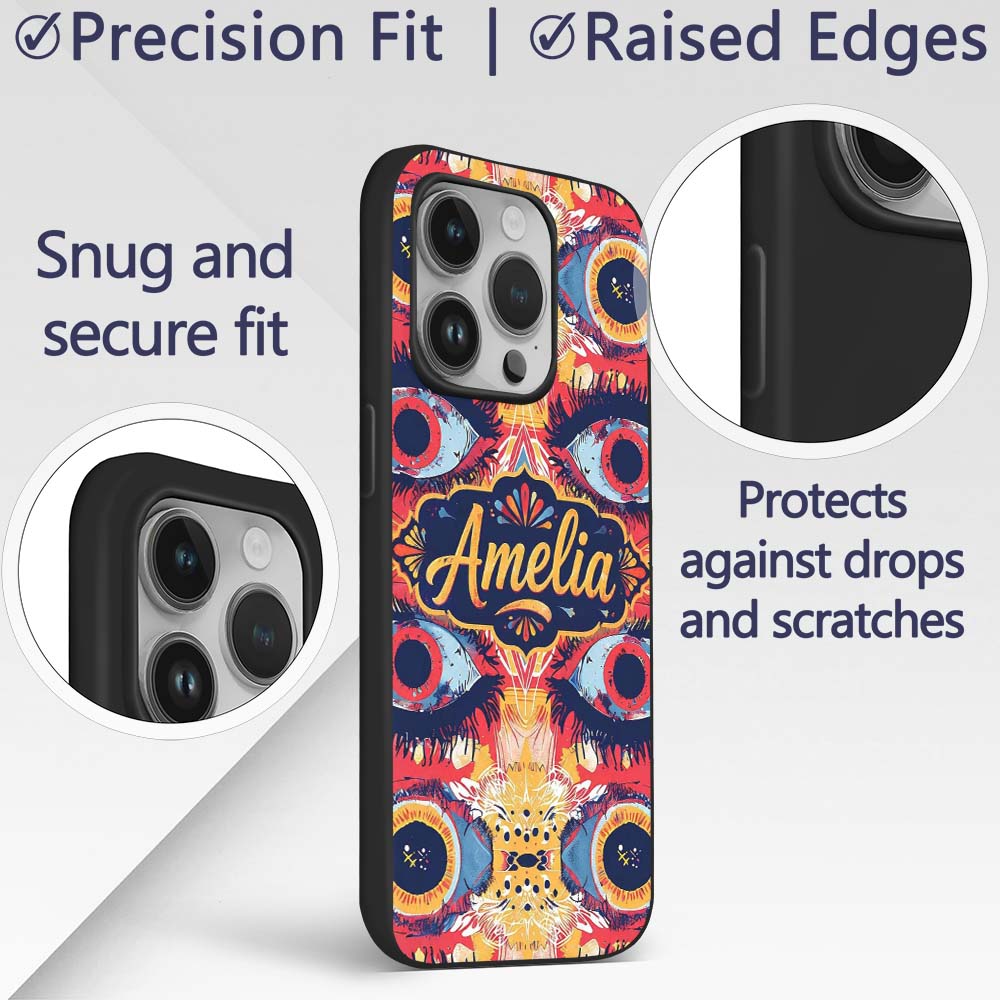 Bold Symmetrical Eye Motif Decorative Design Custom Name Protective Phone Case Mobile Cover Durable Everyday Smartphone Shock Resistant