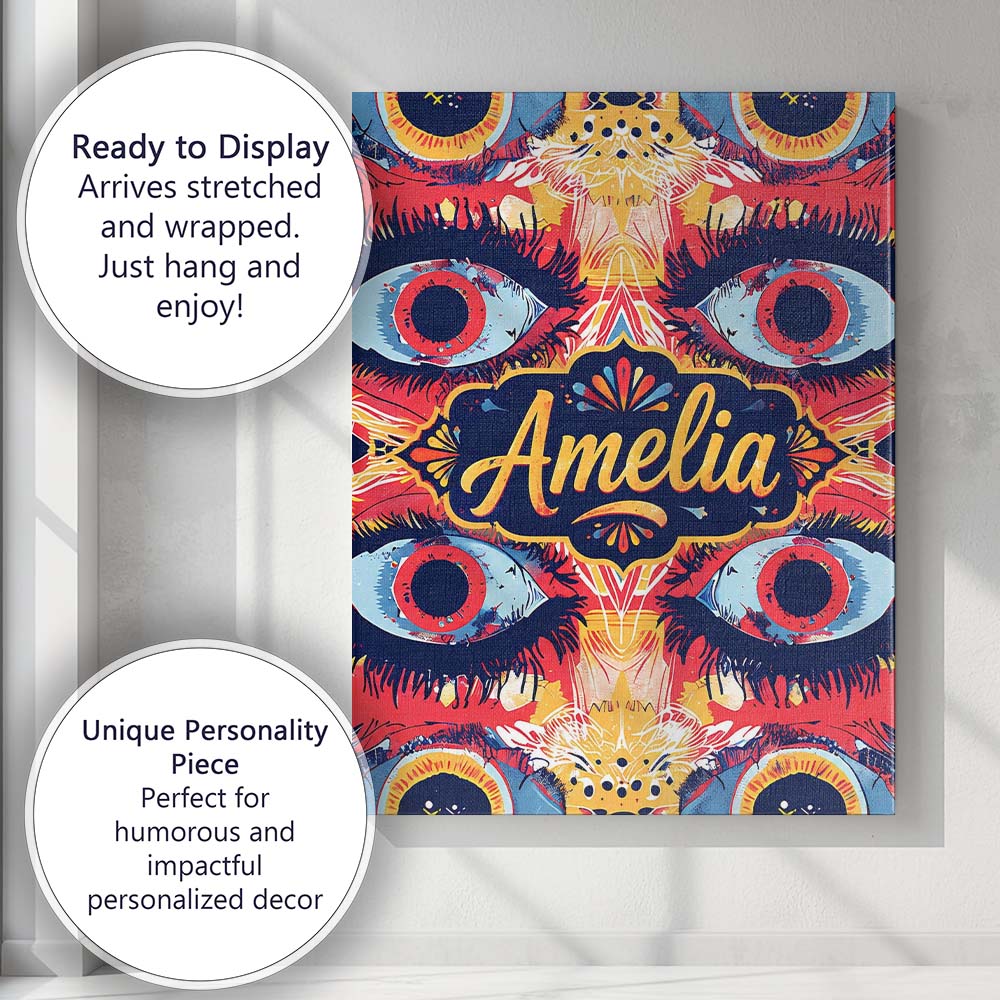 Personalised Name Bold Symmetrical Eye Custom Modern Room Accent Elegant Feature Canvas Wall Art Print Decor Picture Ready to Hang