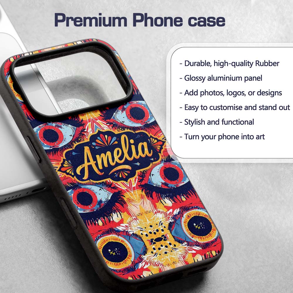 Bold Symmetrical Eye Motif Decorative Design Custom Name Protective Phone Case Mobile Cover Durable Everyday Smartphone Shock Resistant