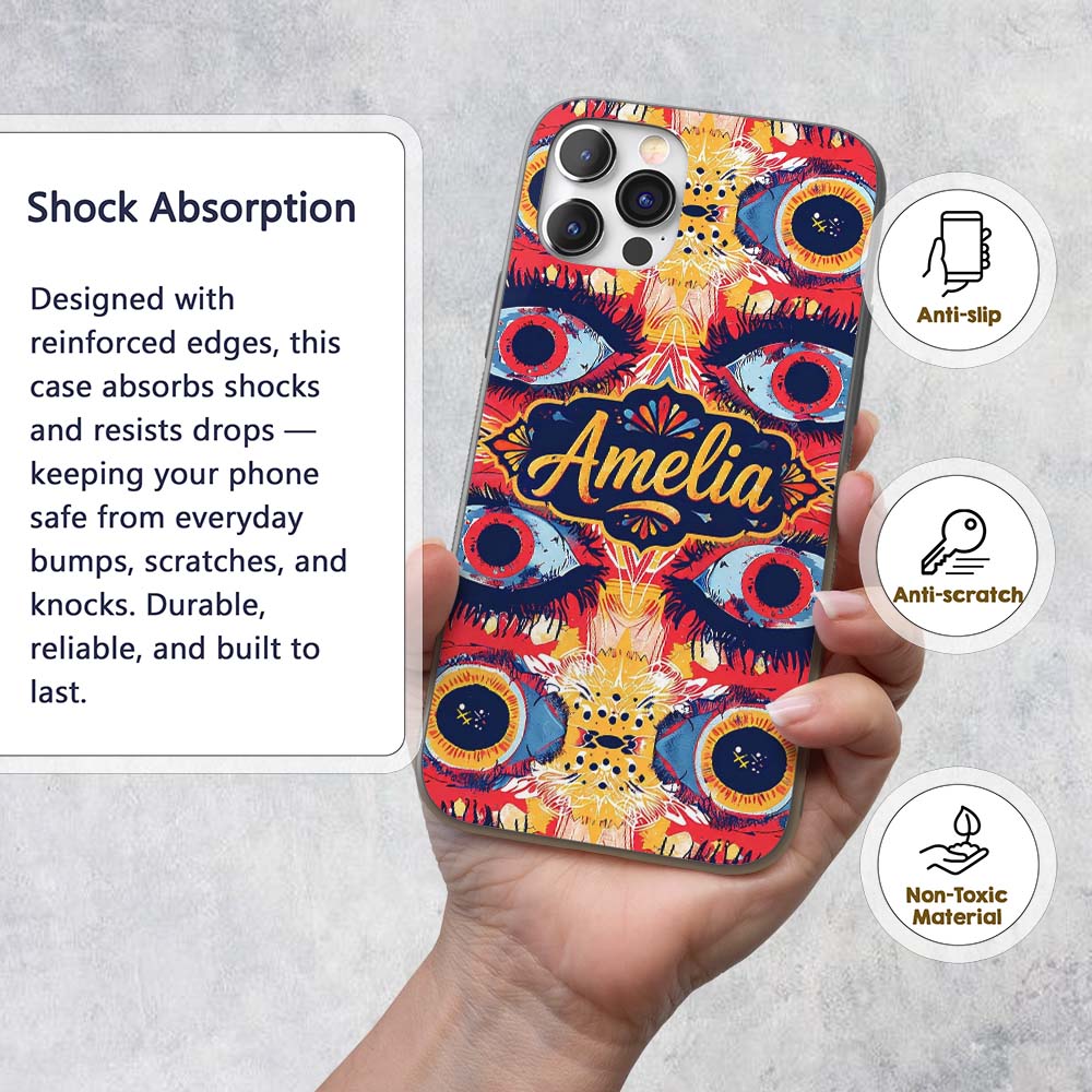 Bold Symmetrical Eye Motif Decorative Design Custom Name Protective Phone Case Mobile Cover Durable Everyday Smartphone Shock Resistant