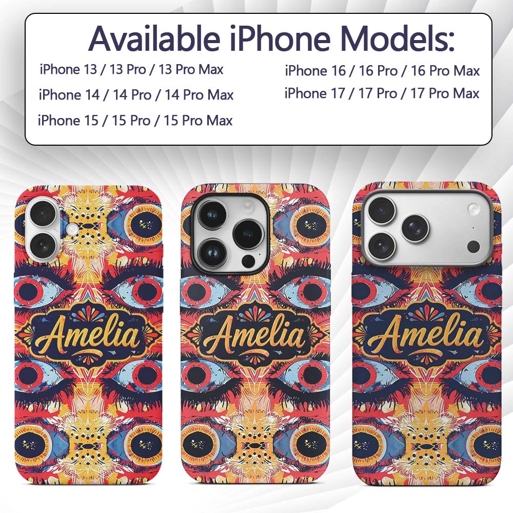 Bold Symmetrical Eye Motif Decorative Design Custom Name Protective Phone Case Mobile Cover Durable Everyday Smartphone Shock Resistant