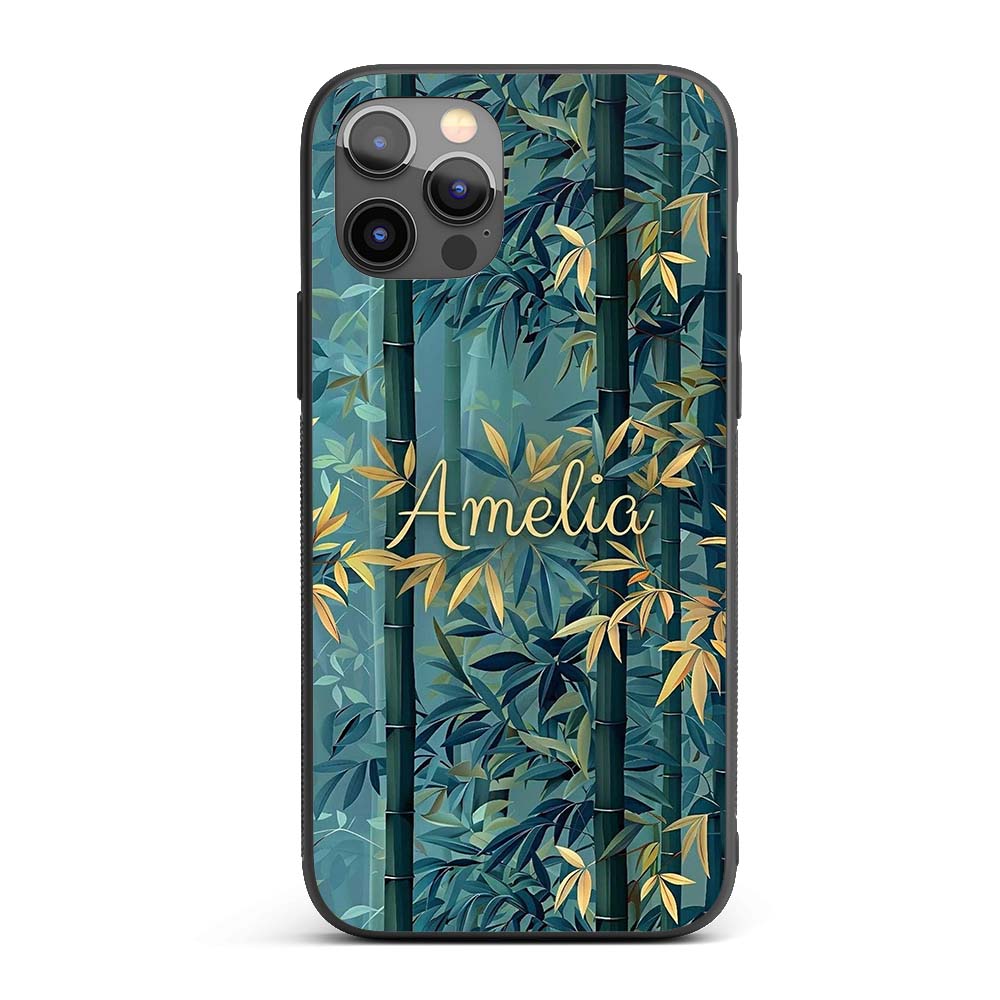 Serene Bamboo Forest with Soft Mist Pattern Asian Custom Name Protective Phone Case Mobile Cover Durable Everyday Smartphone Shock Resistant