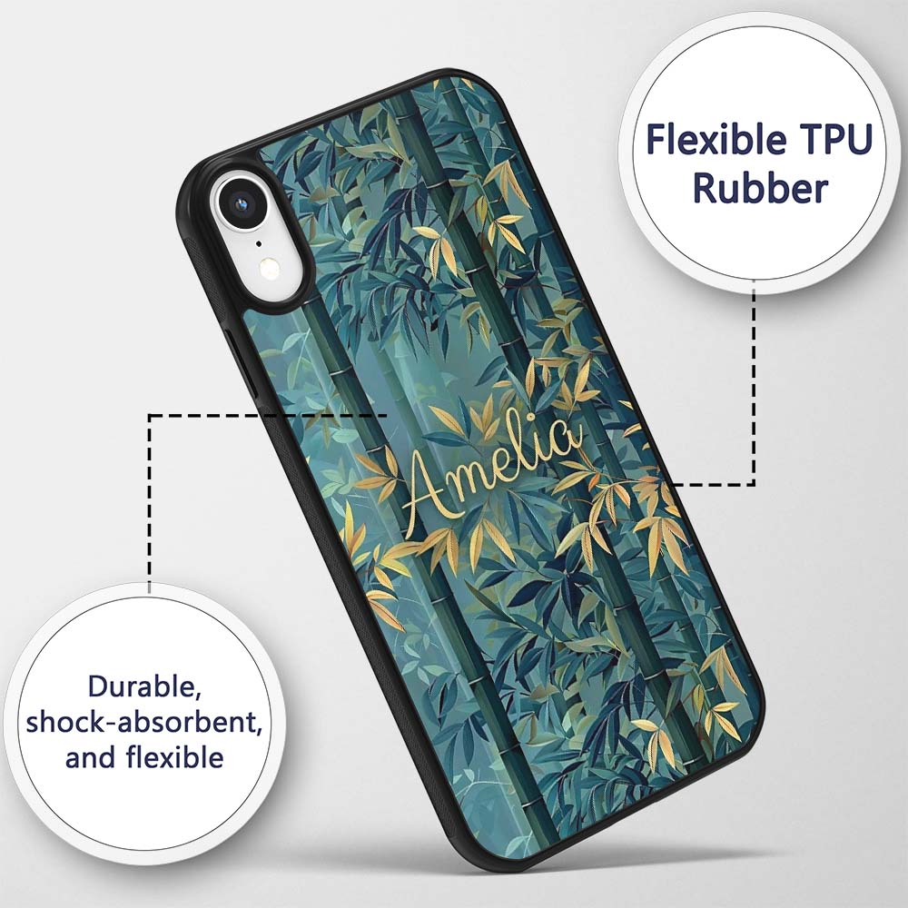 Serene Bamboo Forest with Soft Mist Pattern Asian Custom Name Protective Phone Case Mobile Cover Durable Everyday Smartphone Shock Resistant