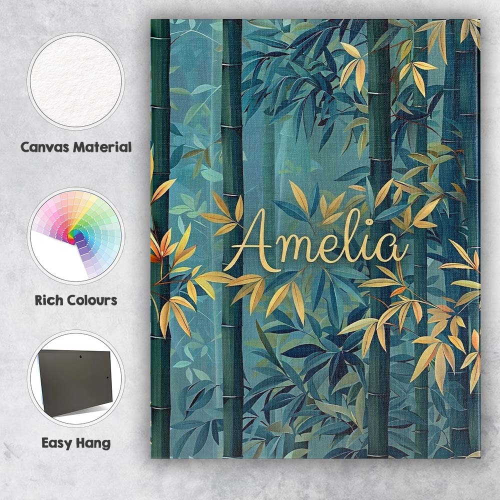 Personalised Name Serene Bamboo Forest with Custom Bespoke Interior Contemporary Canvas Wall Art Print Decor Picture Ready to Hang